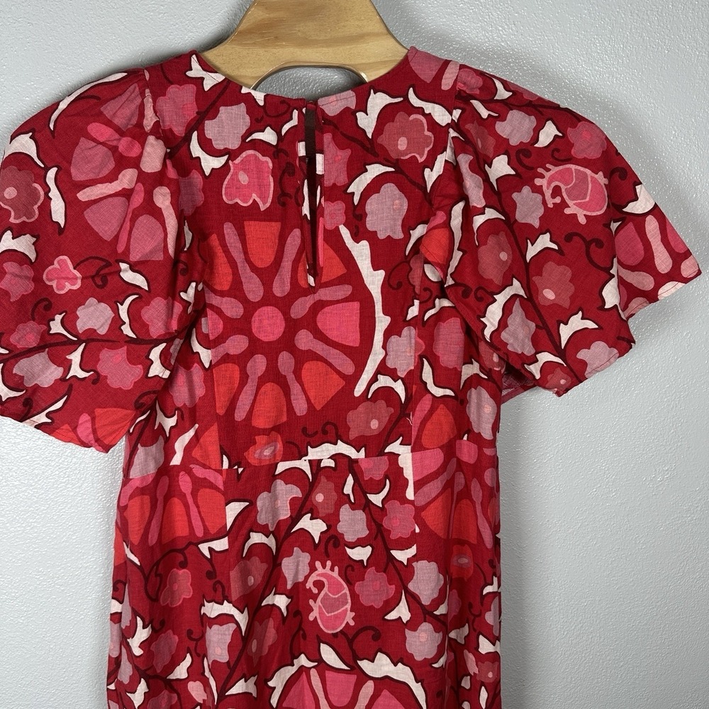 Rhode x Target Red Zinnia Floral Print Midi Dress Size 17/XL Linen Blend Flutter - Picture 6 of 8